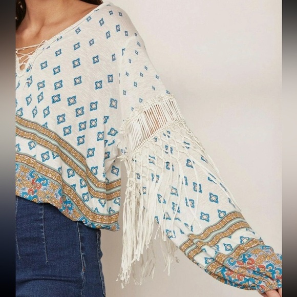 BNWT Free People Macra Maze Me Fringe Boho Top - Picture 2 of 7